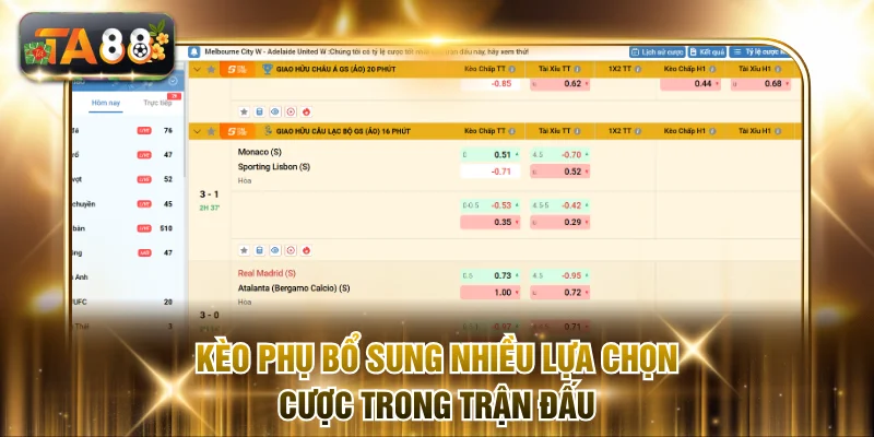 Kèo phụ bổ sung nhiều lựa chọn cược trong trận đấu